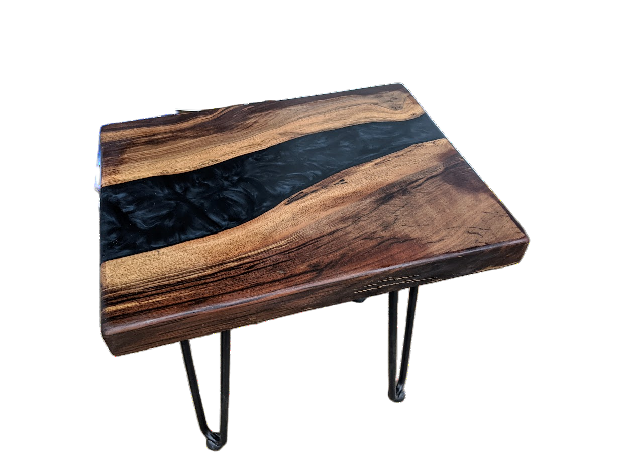 Walnut and resin side table