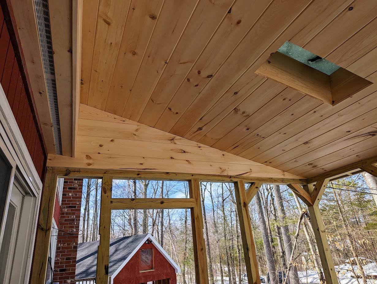 Screen porch pine ceiling